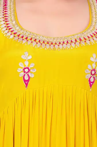 Yellow crepe embroidered kurta sets