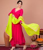 Fuchsia crepe embroidered kurta sets