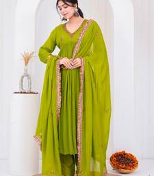 Green chiffon embroidered kurta sets