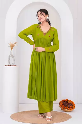 Green chiffon embroidered kurta sets