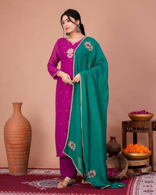 Purple organza embroidered kurta sets 1