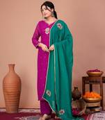 Purple organza embroidered kurta sets