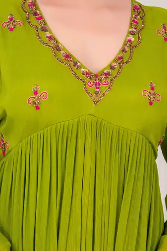 Green chiffon embroidered kurta sets