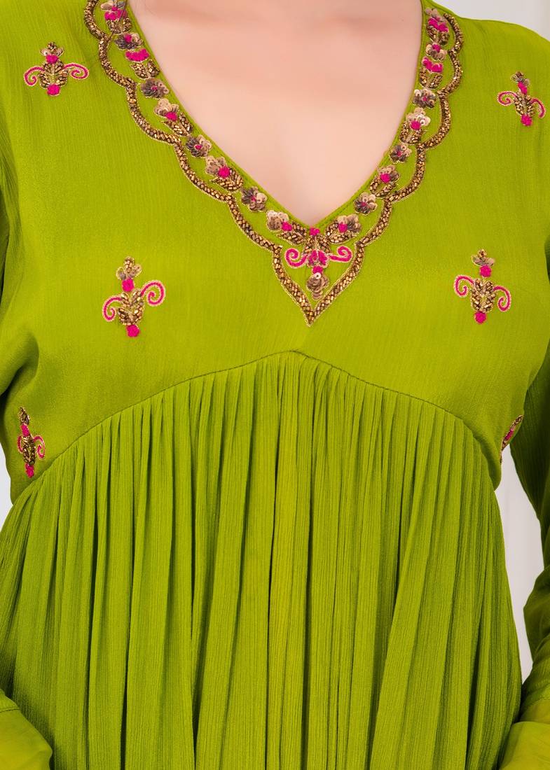 Green chiffon embroidered kurta sets