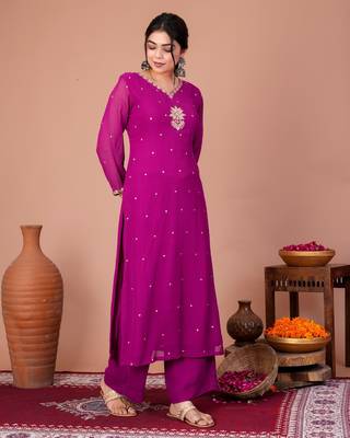 Purple organza embroidered kurta sets 2