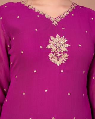 Purple organza embroidered kurta sets 3
