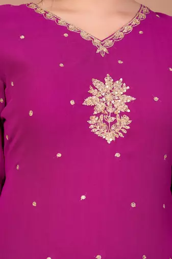 Purple organza embroidered kurta sets