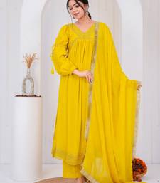 Yellow chanderi embroidered kurta sets