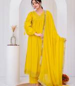 Yellow chanderi embroidered kurta sets