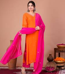 Orange georgette embroidered kurta sets