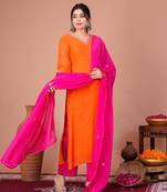 Orange georgette embroidered kurta sets