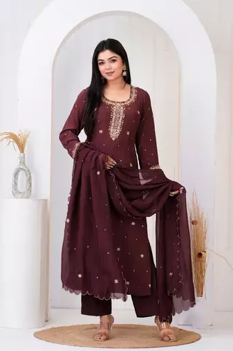 Brown crepe embroidered kurta sets