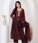 Brown crepe embroidered kurta sets