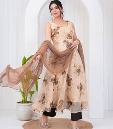 Light brown chiffon embroidered kurta sets