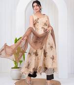 Light brown chiffon embroidered kurta sets