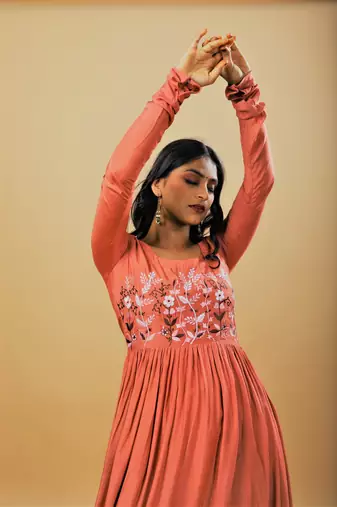 Rust cotton embroidered kurta sets