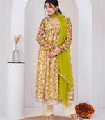 Green chiffon embroidered kurta sets