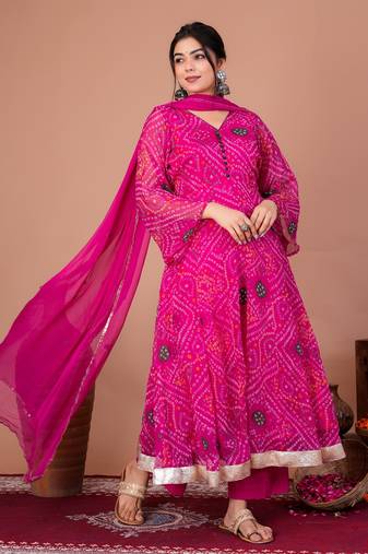 Pink chiffon embroidered kurta sets