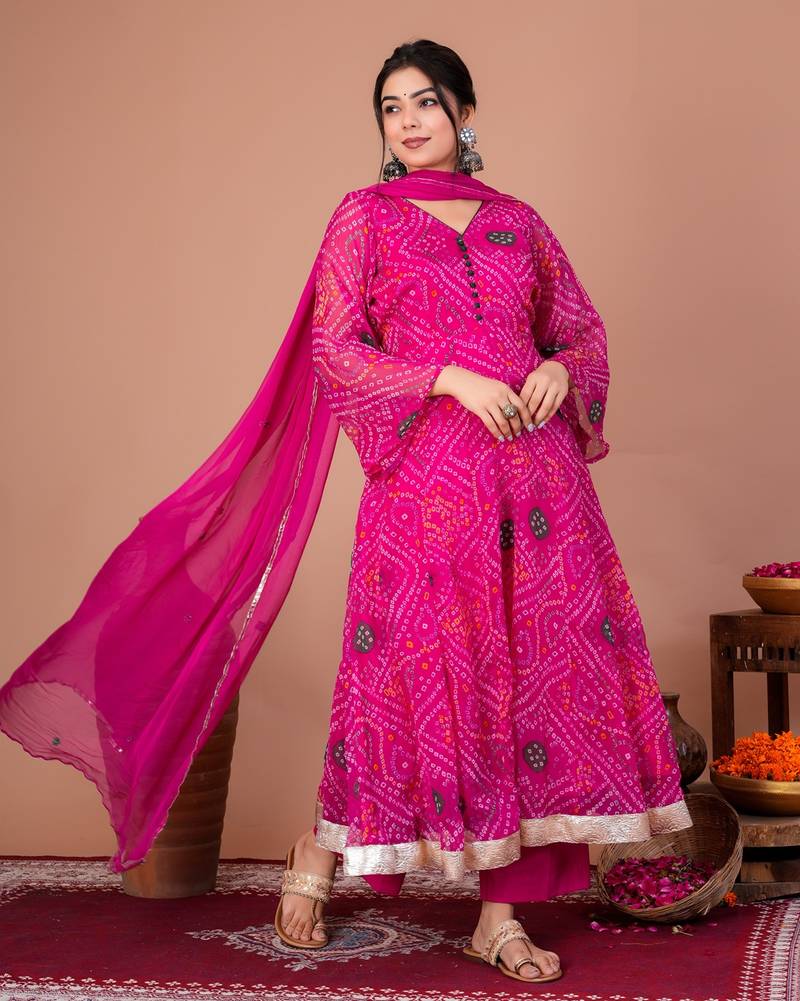 Pink chiffon embroidered kurta sets