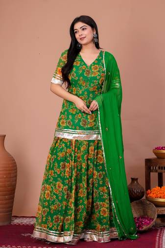 Green chiffon embroidered kurta sets