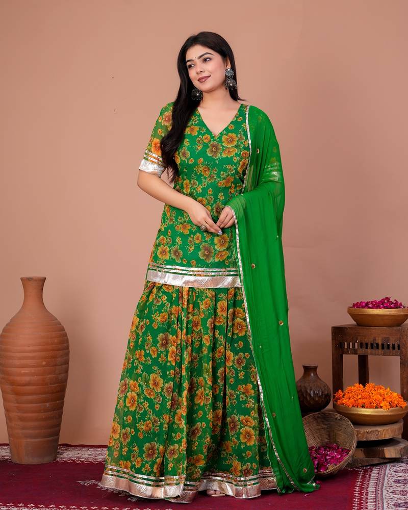 Green chiffon embroidered kurta sets
