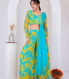 Blue chiffon embroidered kurta sets