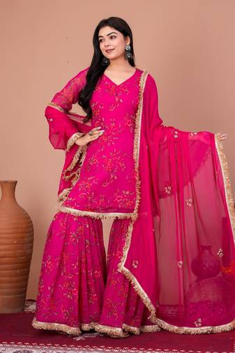 Pink chiffon embroidered kurta sets