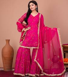 Pink chiffon embroidered kurta sets