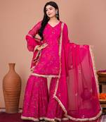 Pink chiffon embroidered kurta sets