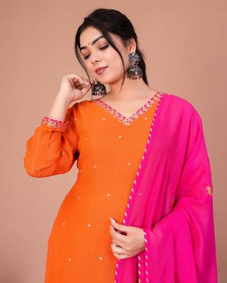 Orange georgette embroidered kurta sets 3