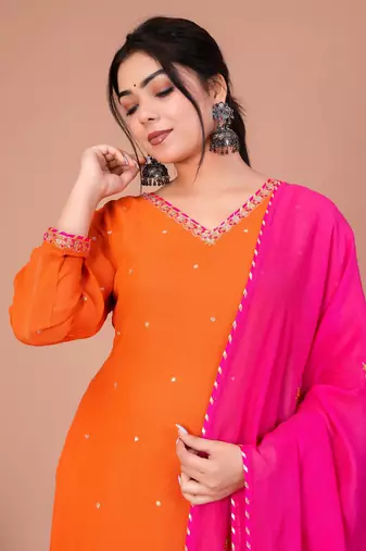 Orange georgette embroidered kurta sets