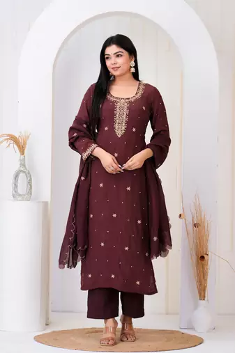 Brown crepe embroidered kurta sets