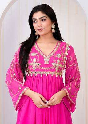 Pink georgette embroidered kurta sets 3