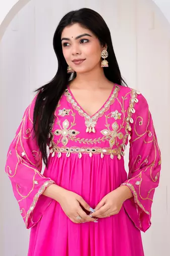 Pink georgette embroidered kurta sets