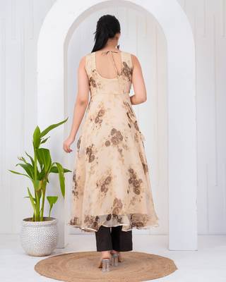 Light brown chiffon embroidered kurta sets 3