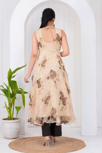 Light brown chiffon embroidered kurta sets