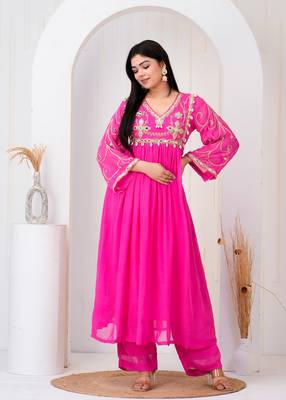 Pink georgette embroidered kurta sets 5