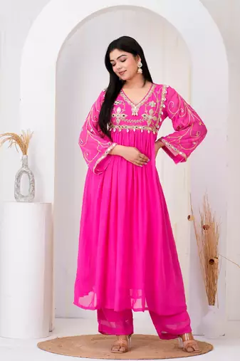 Pink georgette embroidered kurta sets