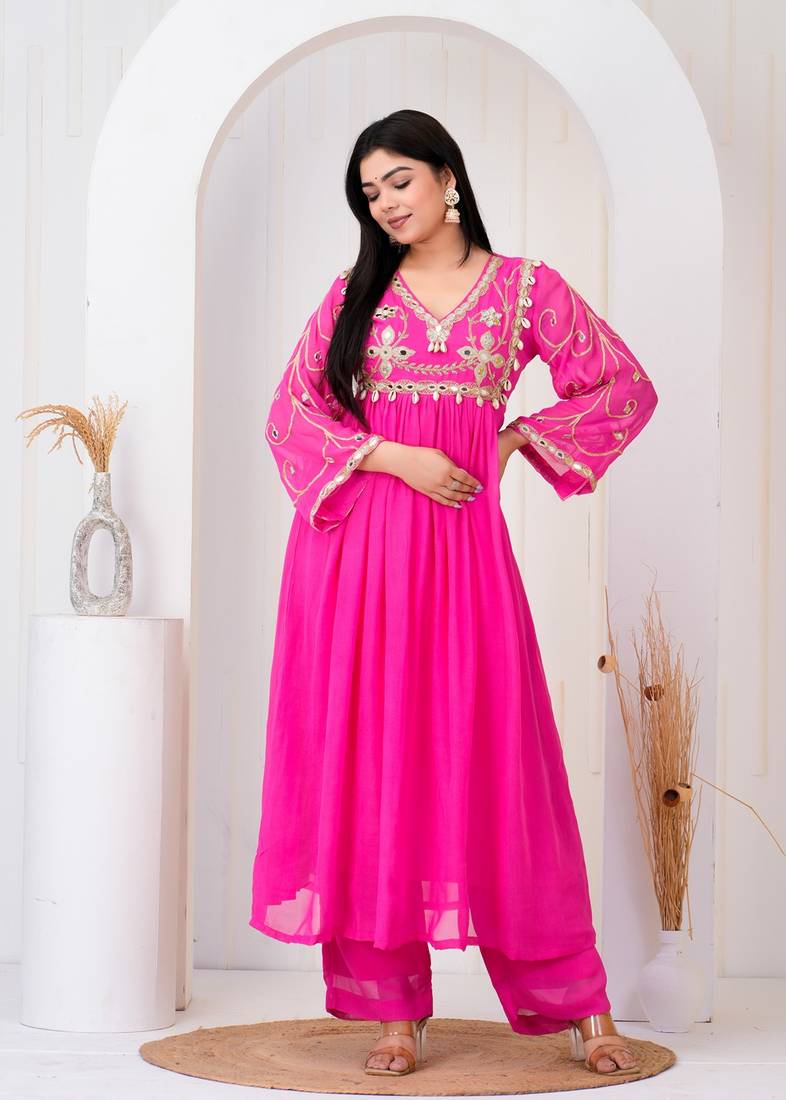 Pink georgette embroidered kurta sets