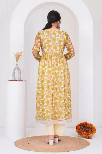 Green chiffon embroidered kurta sets