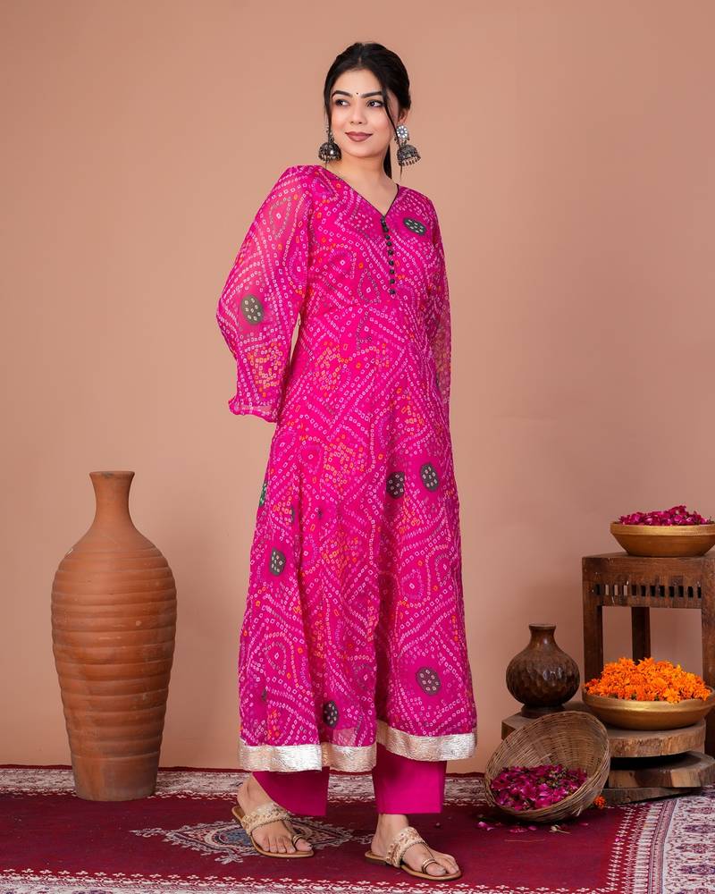 Pink chiffon embroidered kurta sets