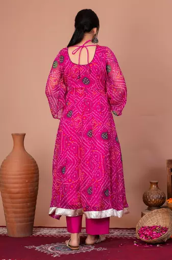 Pink chiffon embroidered kurta sets