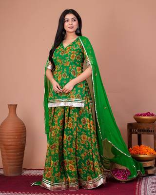 Green chiffon embroidered kurta sets 2