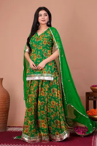Green chiffon embroidered kurta sets