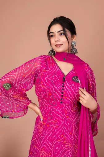 Pink chiffon embroidered kurta sets