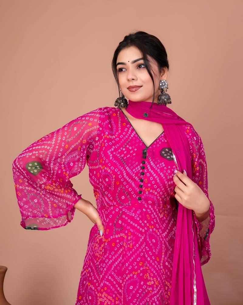 Pink chiffon embroidered kurta sets