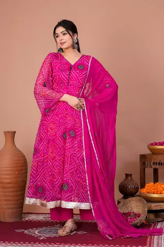 Pink chiffon embroidered kurta sets