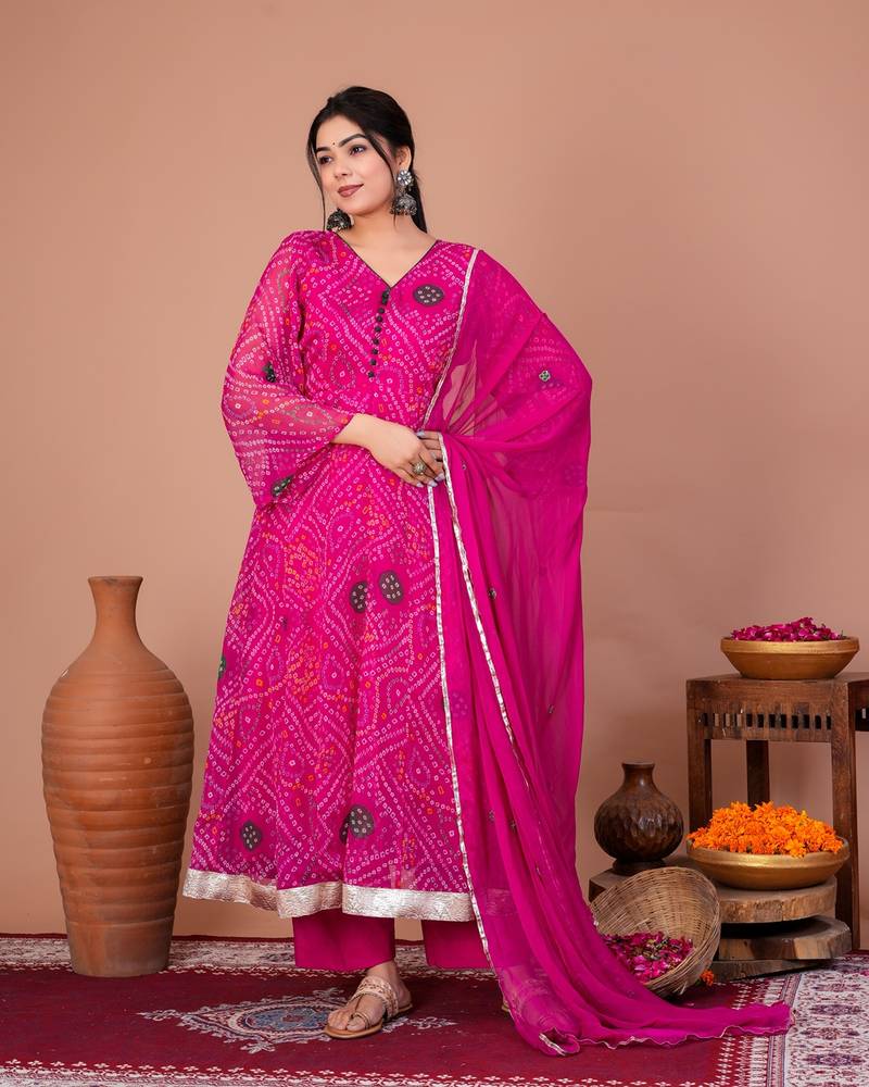 Pink chiffon embroidered kurta sets