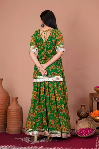 Green chiffon embroidered kurta sets