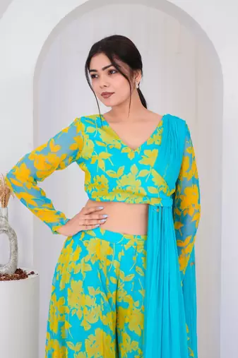 Blue chiffon embroidered kurta sets